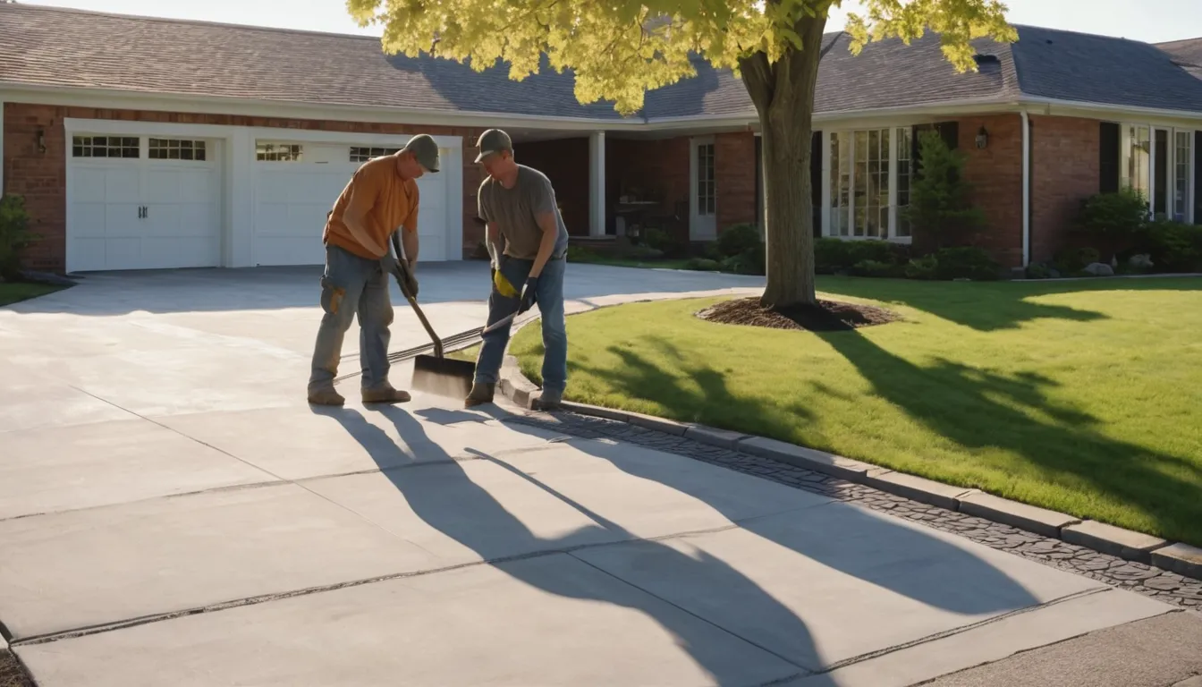 New concrete driveway being finished beside a house in Green