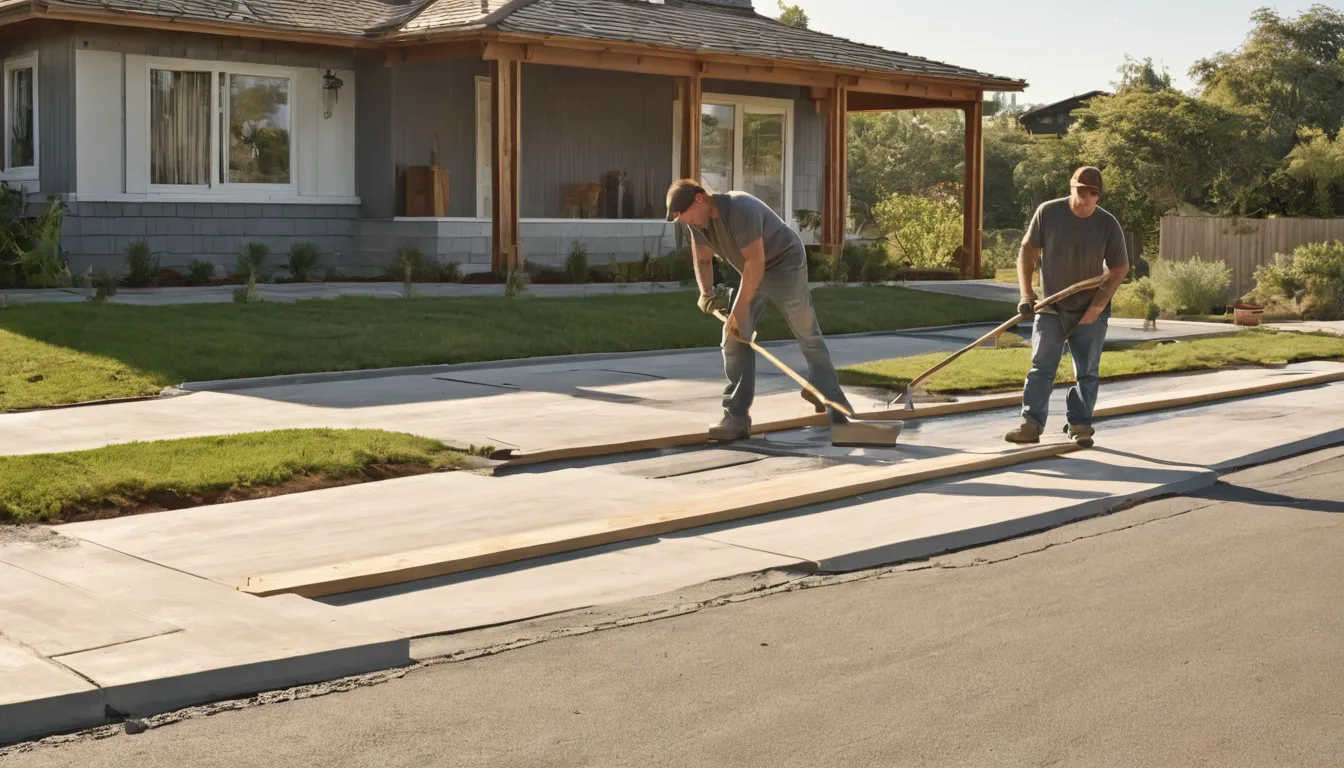 New concrete driveway being finished beside a frame house in Green