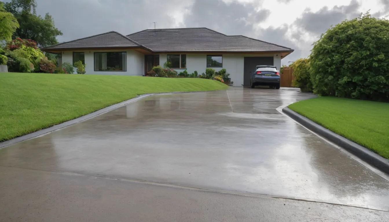 Finished concrete driveway on a quiet street in Green